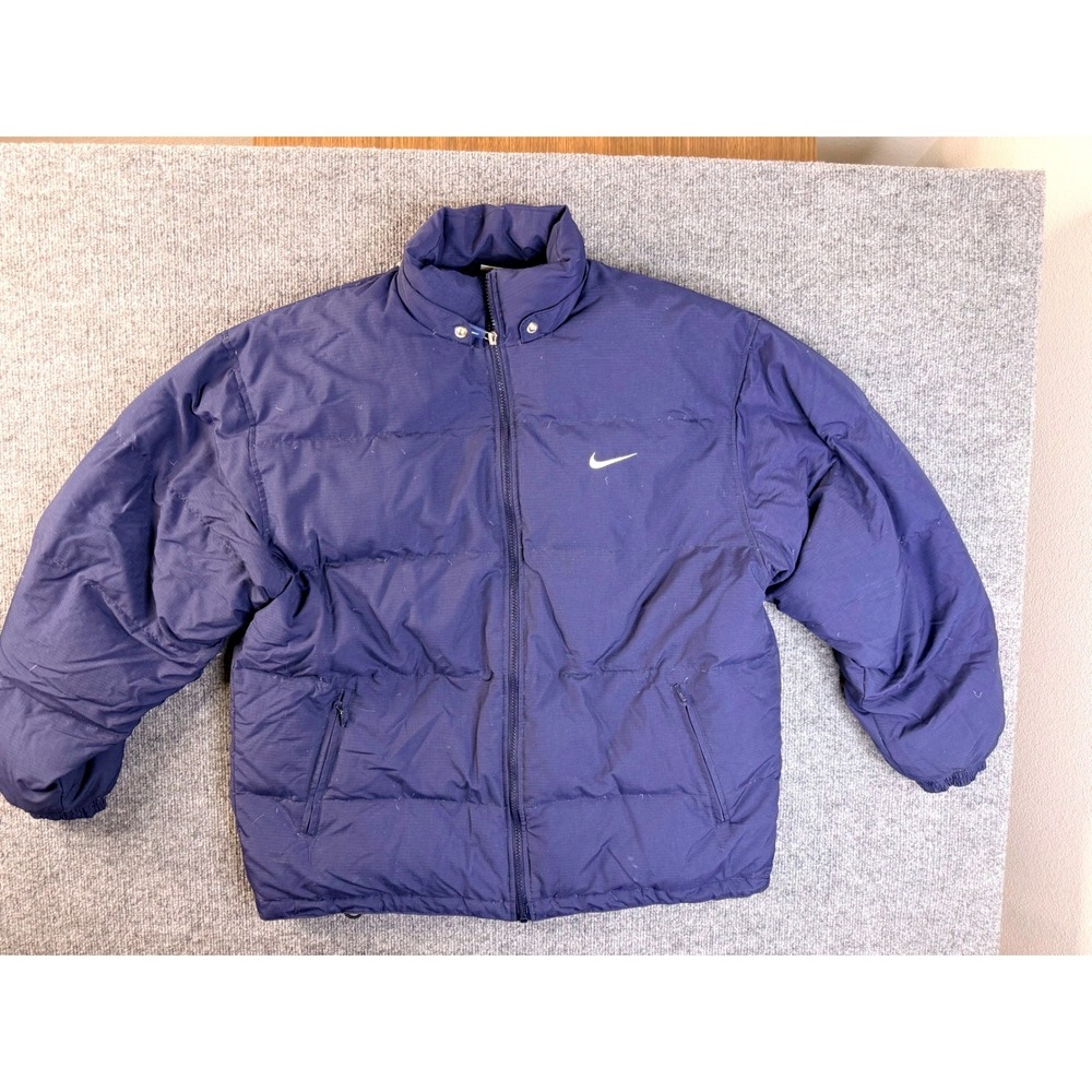 Nike Puffer Jacket Mens Medium Navy Blue Down Insulated Ripstop Vintage Y2K Coat